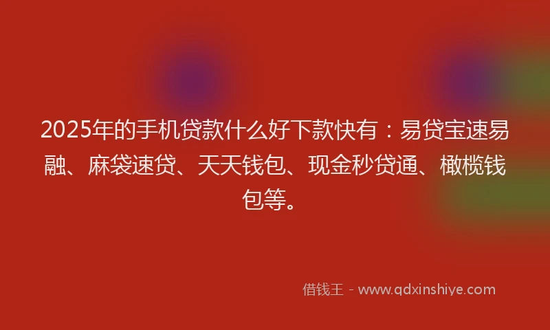 2025年的手机贷款什么好下款快有：易贷宝速易融、麻袋速贷、天天钱包、现金秒贷通、橄榄钱包等。
