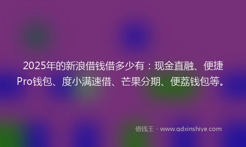 2025年的新浪借钱借多少有：现金直融、便捷Pro钱包、度小满速借、芒果分期、便荔钱包等。