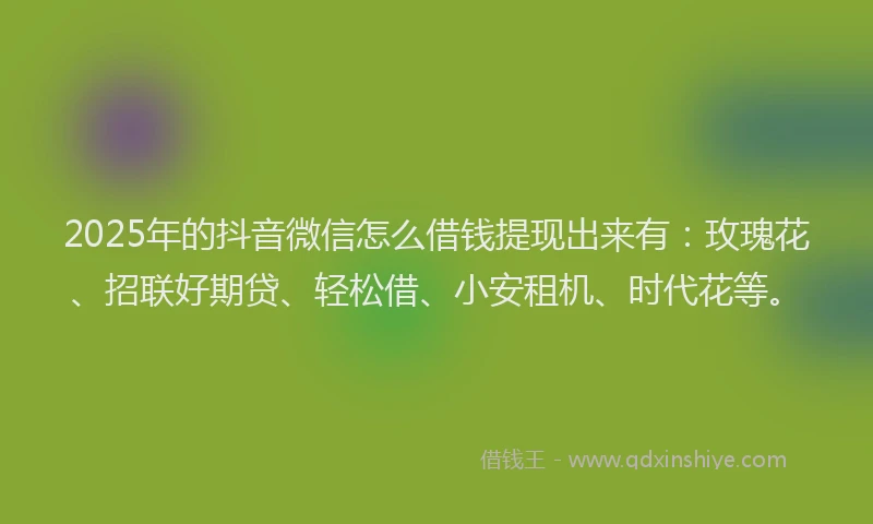 2025年的抖音微信怎么借钱提现出来有：玫瑰花、招联好期贷、轻松借、小安租机、时代花等。