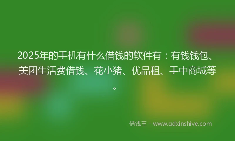 2025年的手机有什么借钱的软件有：有钱钱包、美团生活费借钱、花小猪、优品租、手中商城等。