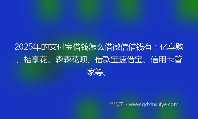 2025年的支付宝借钱怎么借微信借钱有：亿享购、桔享花、森森花呗、借款宝速借宝、信用卡管家等。