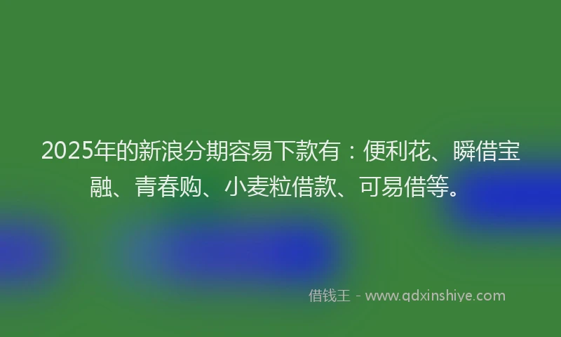 2025年的新浪分期容易下款有：便利花、瞬借宝融、青春购、小麦粒借款、可易借等。