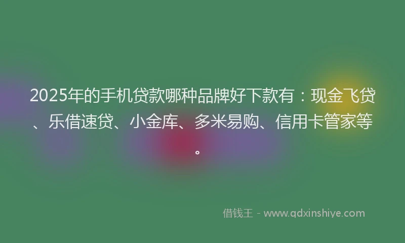2025年的手机贷款哪种品牌好下款有：现金飞贷、乐借速贷、小金库、多米易购、信用卡管家等。