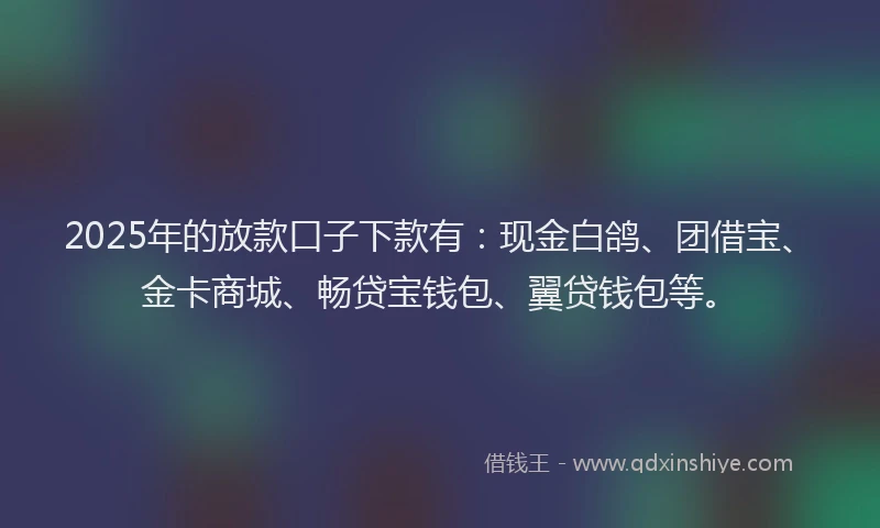 2025年的放款口子下款有：现金白鸽、团借宝、金卡商城、畅贷宝钱包、翼贷钱包等。