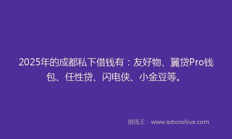 2025年的成都私下借钱有：友好物、翼贷Pro钱包、任性贷、闪电侠、小金豆等。