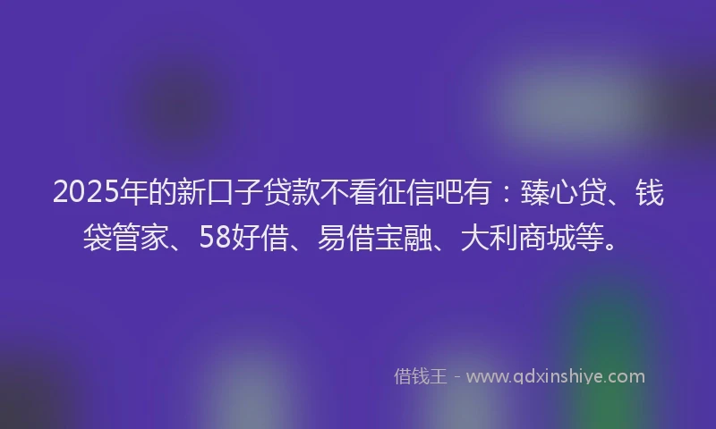 2025年的新口子贷款不看征信吧有：臻心贷、钱袋管家、58好借、易借宝融、大利商城等。