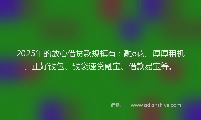 2025年的放心借贷款规模有：融e花、厚厚租机、正好钱包、钱袋速贷融宝、借款易宝等。