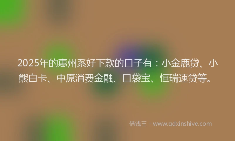 2025年的惠州系好下款的口子有：小金鹿贷、小熊白卡、中原消费金融、口袋宝、恒瑞速贷等。