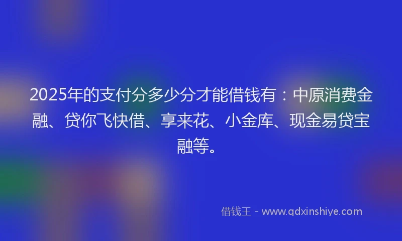 2025年的支付分多少分才能借钱有：中原消费金融、贷你飞快借、享来花、小金库、现金易贷宝融等。