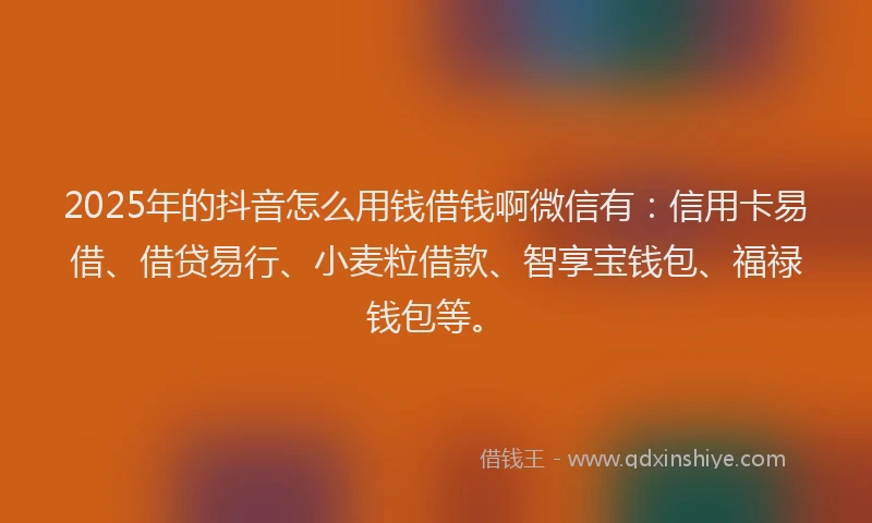 2025年的抖音怎么用钱借钱啊微信有：信用卡易借、借贷易行、小麦粒借款、智享宝钱包、福禄钱包等。