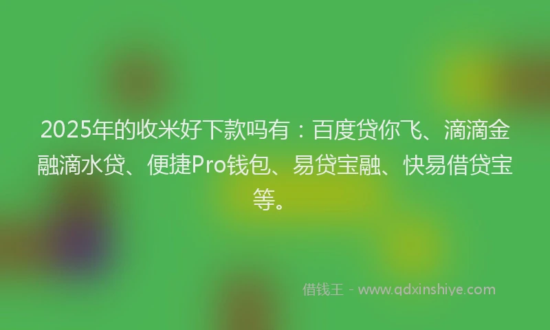 2025年的收米好下款吗有：百度贷你飞、滴滴金融滴水贷、便捷Pro钱包、易贷宝融、快易借贷宝等。