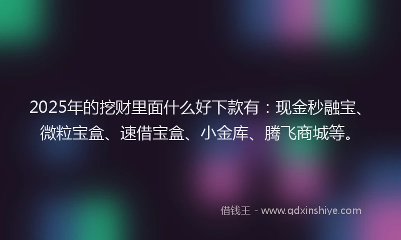 2025年的挖财里面什么好下款有：现金秒融宝、微粒宝盒、速借宝盒、小金库、腾飞商城等。
