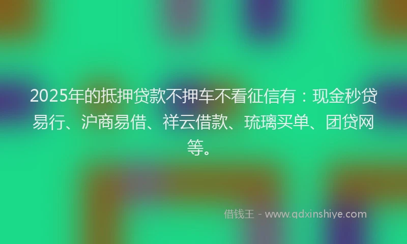 2025年的抵押贷款不押车不看征信有：现金秒贷易行、沪商易借、祥云借款、琉璃买单、团贷网等。
