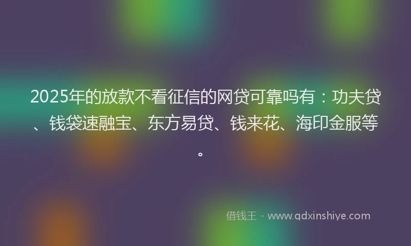 2025年的放款不看征信的网贷可靠吗有：功夫贷、钱袋速融宝、东方易贷、钱来花、海印金服等。