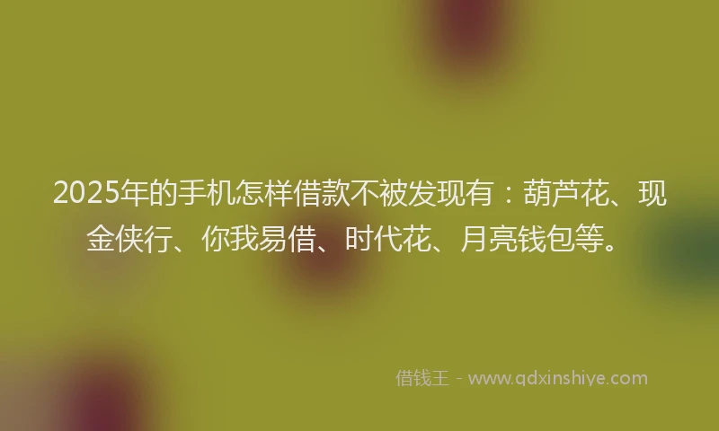 2025年的手机怎样借款不被发现有：葫芦花、现金侠行、你我易借、时代花、月亮钱包等。