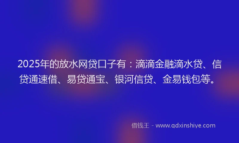 2025年的放水网贷口子有：滴滴金融滴水贷、信贷通速借、易贷通宝、银河信贷、金易钱包等。