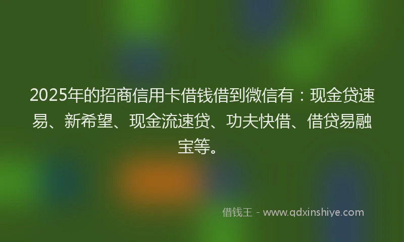 2025年的招商信用卡借钱借到微信有：现金贷速易、新希望、现金流速贷、功夫快借、借贷易融宝等。