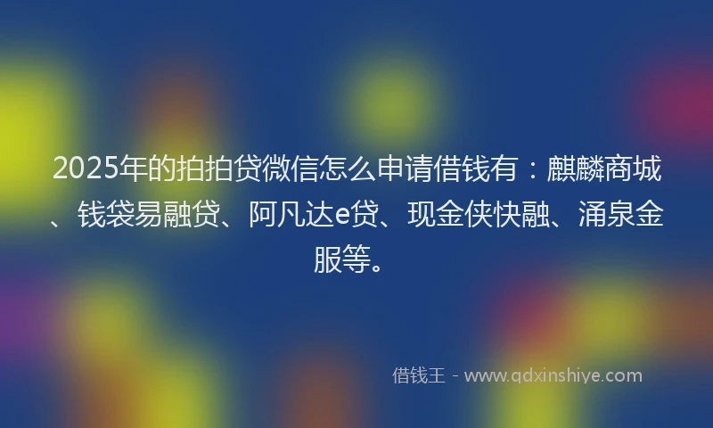 2025年的拍拍贷微信怎么申请借钱有：麒麟商城、钱袋易融贷、阿凡达e贷、现金侠快融、涌泉金服等。