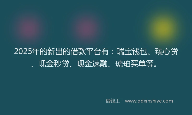 2025年的新出的借款平台有：瑞宝钱包、臻心贷、现金秒贷、现金速融、琥珀买单等。