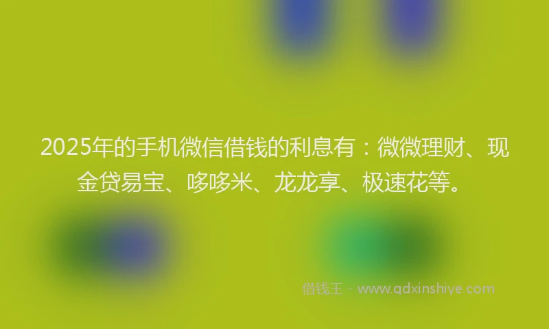 2025年的手机微信借钱的利息有：微微理财、现金贷易宝、哆哆米、龙龙享、极速花等。