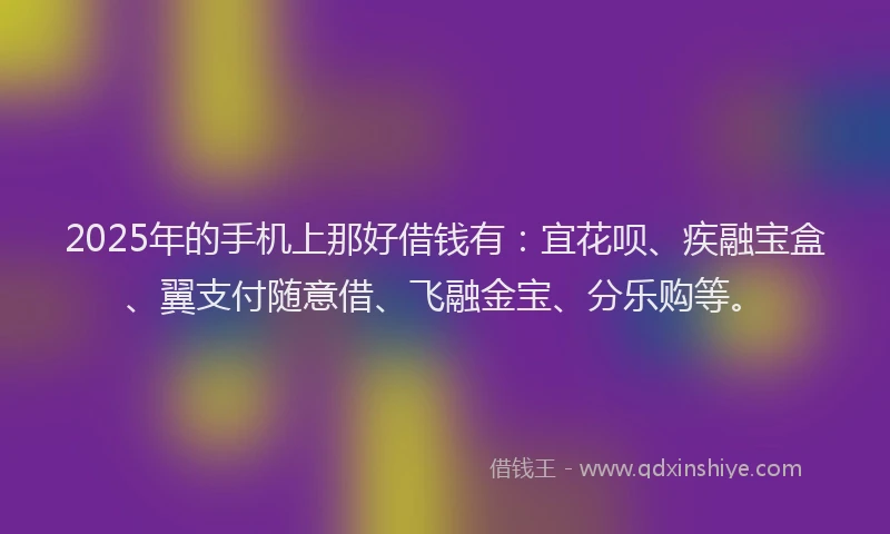 2025年的手机上那好借钱有：宜花呗、疾融宝盒、翼支付随意借、飞融金宝、分乐购等。