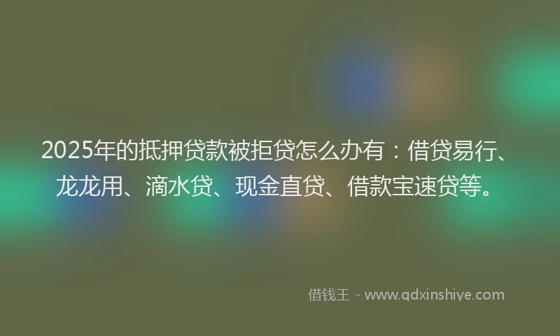 2025年的抵押贷款被拒贷怎么办有：借贷易行、龙龙用、滴水贷、现金直贷、借款宝速贷等。