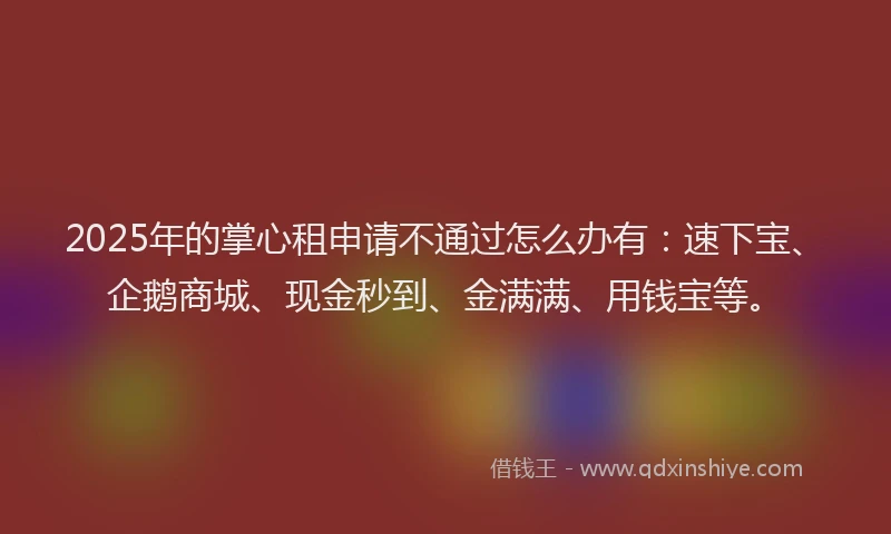 2025年的掌心租申请不通过怎么办有：速下宝、企鹅商城、现金秒到、金满满、用钱宝等。