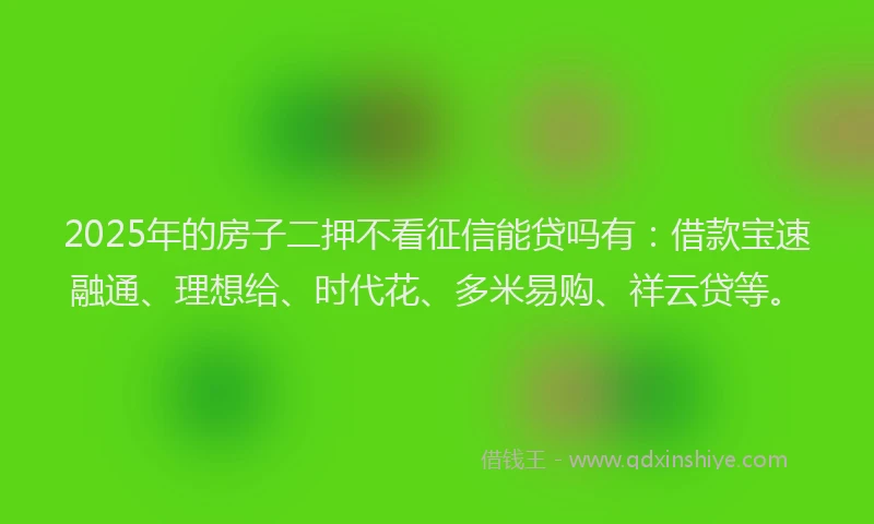 2025年的房子二押不看征信能贷吗有：借款宝速融通、理想给、时代花、多米易购、祥云贷等。