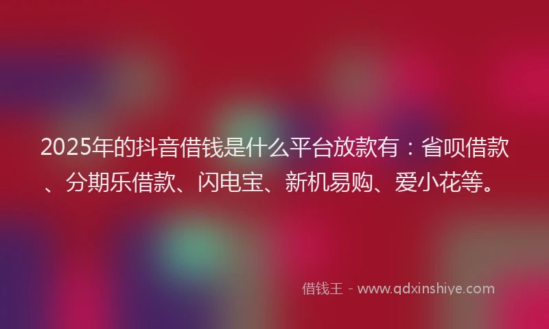2025年的抖音借钱是什么平台放款有：省呗借款、分期乐借款、闪电宝、新机易购、爱小花等。