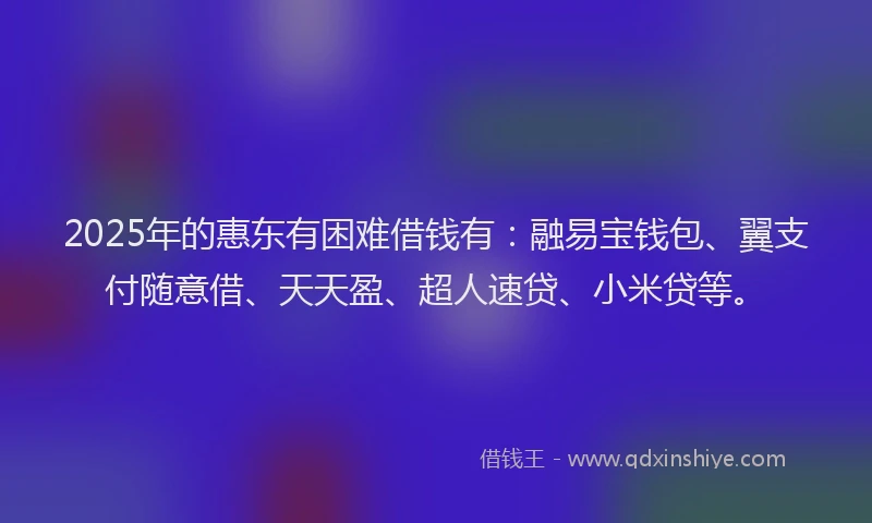 2025年的惠东有困难借钱有：融易宝钱包、翼支付随意借、天天盈、超人速贷、小米贷等。