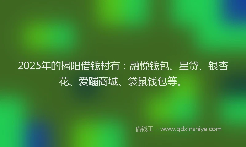 2025年的揭阳借钱村有：融悦钱包、星贷、银杏花、爱蹦商城、袋鼠钱包等。