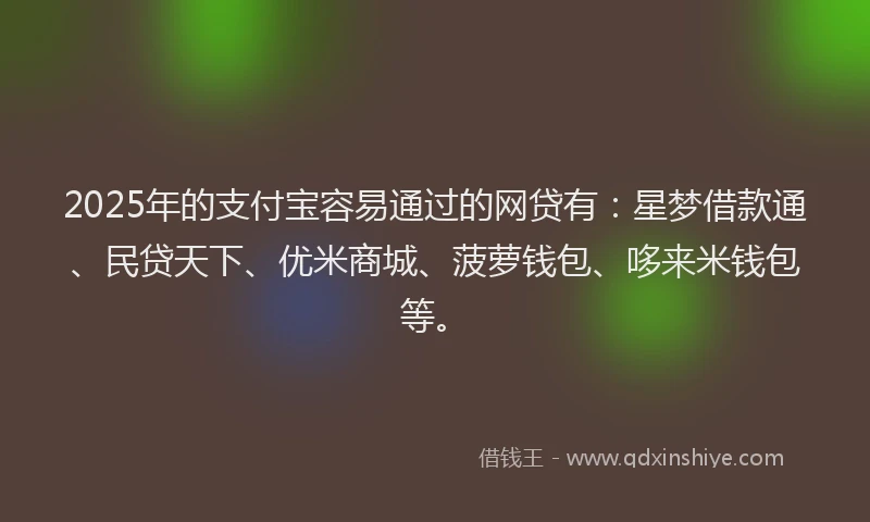 2025年的支付宝容易通过的网贷有：星梦借款通、民贷天下、优米商城、菠萝钱包、哆来米钱包等。