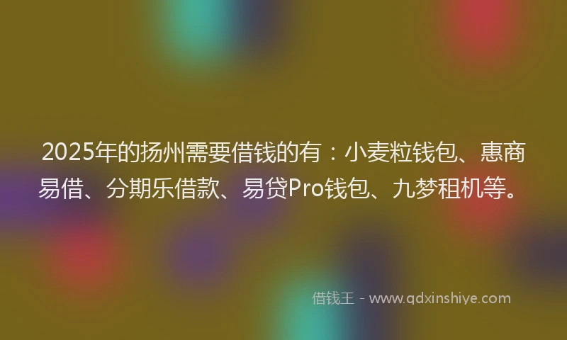 2025年的扬州需要借钱的有：小麦粒钱包、惠商易借、分期乐借款、易贷Pro钱包、九梦租机等。