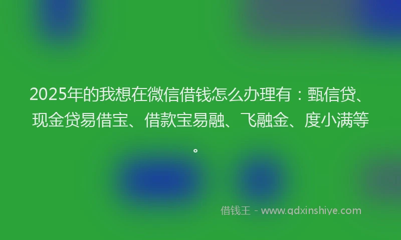 2025年的我想在微信借钱怎么办理有：甄信贷、现金贷易借宝、借款宝易融、飞融金、度小满等。
