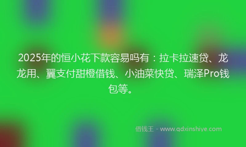 2025年的恒小花下款容易吗有：拉卡拉速贷、龙龙用、翼支付甜橙借钱、小油菜快贷、瑞泽Pro钱包等。