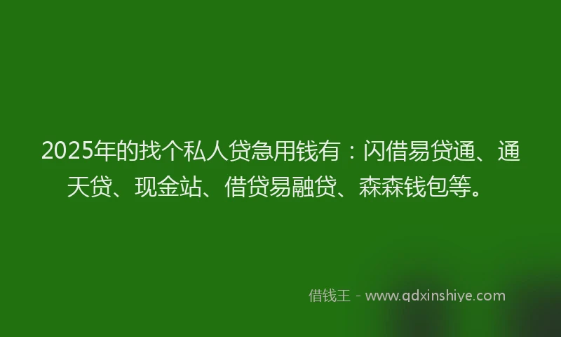 2025年的找个私人贷急用钱有：闪借易贷通、通天贷、现金站、借贷易融贷、森森钱包等。