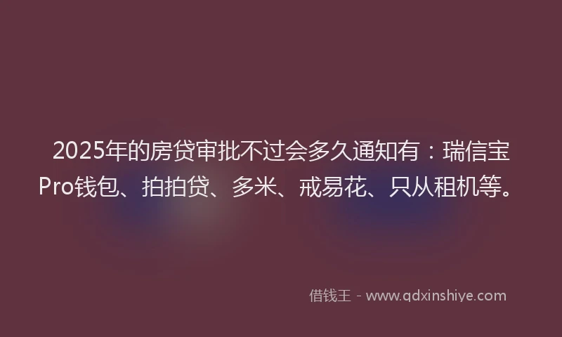 2025年的房贷审批不过会多久通知有：瑞信宝Pro钱包、拍拍贷、多米、戒易花、只从租机等。