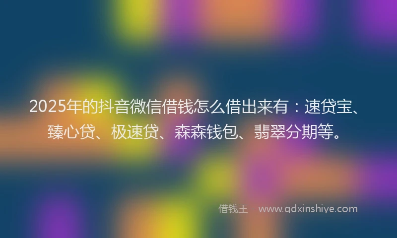 2025年的抖音微信借钱怎么借出来有：速贷宝、臻心贷、极速贷、森森钱包、翡翠分期等。