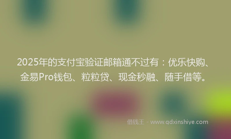 2025年的支付宝验证邮箱通不过有：优乐快购、金易Pro钱包、粒粒贷、现金秒融、随手借等。