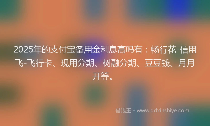 2025年的支付宝备用金利息高吗有：畅行花-信用飞-飞行卡、现用分期、树融分期、豆豆钱、月月开等。