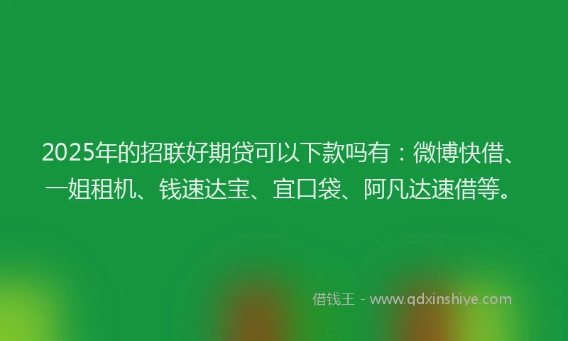 2025年的招联好期贷可以下款吗有：微博快借、一姐租机、钱速达宝、宜口袋、阿凡达速借等。