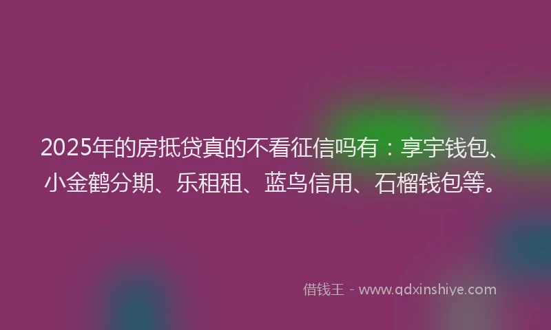 2025年的房抵贷真的不看征信吗有：享宇钱包、小金鹤分期、乐租租、蓝鸟信用、石榴钱包等。