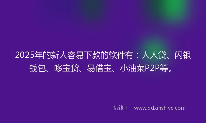 2025年的新人容易下款的软件有：人人贷、闪银钱包、哆宝贷、易借宝、小油菜P2P等。