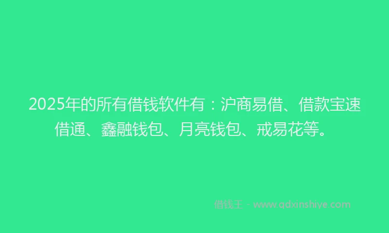 2025年的所有借钱软件有：沪商易借、借款宝速借通、鑫融钱包、月亮钱包、戒易花等。