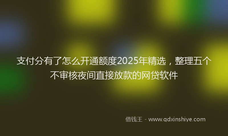 支付分有了怎么开通额度2025年精选，整理五个不审核夜间直接放款的网贷软件