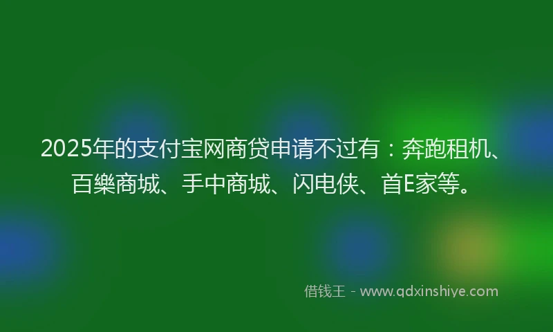 2025年的支付宝网商贷申请不过有：奔跑租机、百樂商城、手中商城、闪电侠、首E家等。