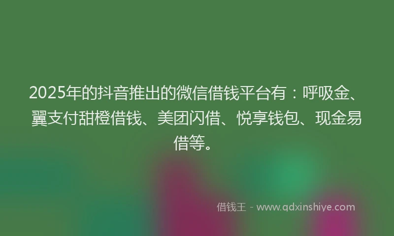 2025年的抖音推出的微信借钱平台有：呼吸金、翼支付甜橙借钱、美团闪借、悦享钱包、现金易借等。