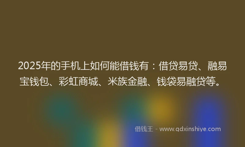2025年的手机上如何能借钱有：借贷易贷、融易宝钱包、彩虹商城、米族金融、钱袋易融贷等。