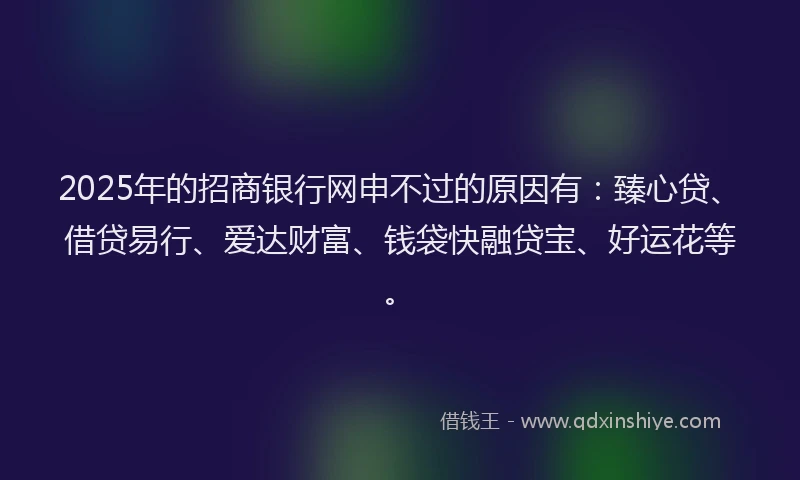 2025年的招商银行网申不过的原因有：臻心贷、借贷易行、爱达财富、钱袋快融贷宝、好运花等。