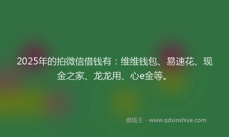 2025年的拍微信借钱有：维维钱包、易速花、现金之家、龙龙用、心e金等。